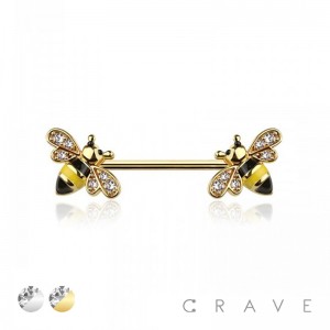 GEM PAVED BEE 316L SURGICAL STEEL NIPPLE BAR